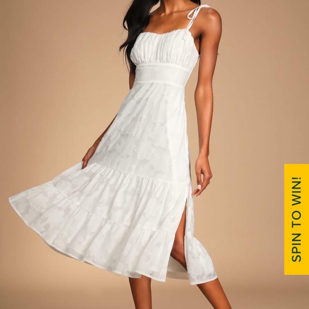 Worn once  - Lulus Sweet Sentiments Jacquard Dress in WHITE, Size M